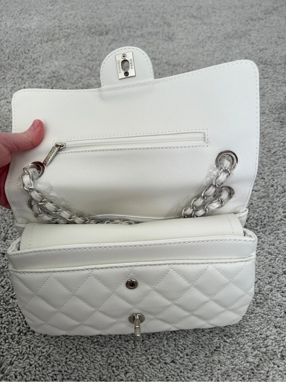 INSPIRED… Quilted Flap Bag in White with Silver Hardware